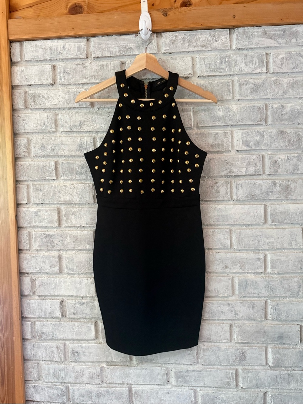 Vintage Black Studded Halter Sheath Dress - Elegant Evening Style